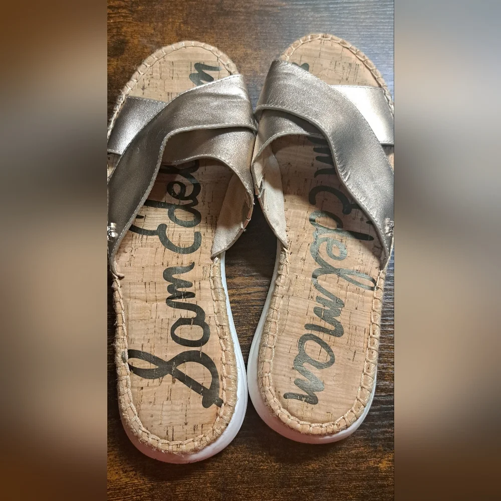 Sam Edelman Gold Leather Espadrille Slide Sandals Jen Size 9.5